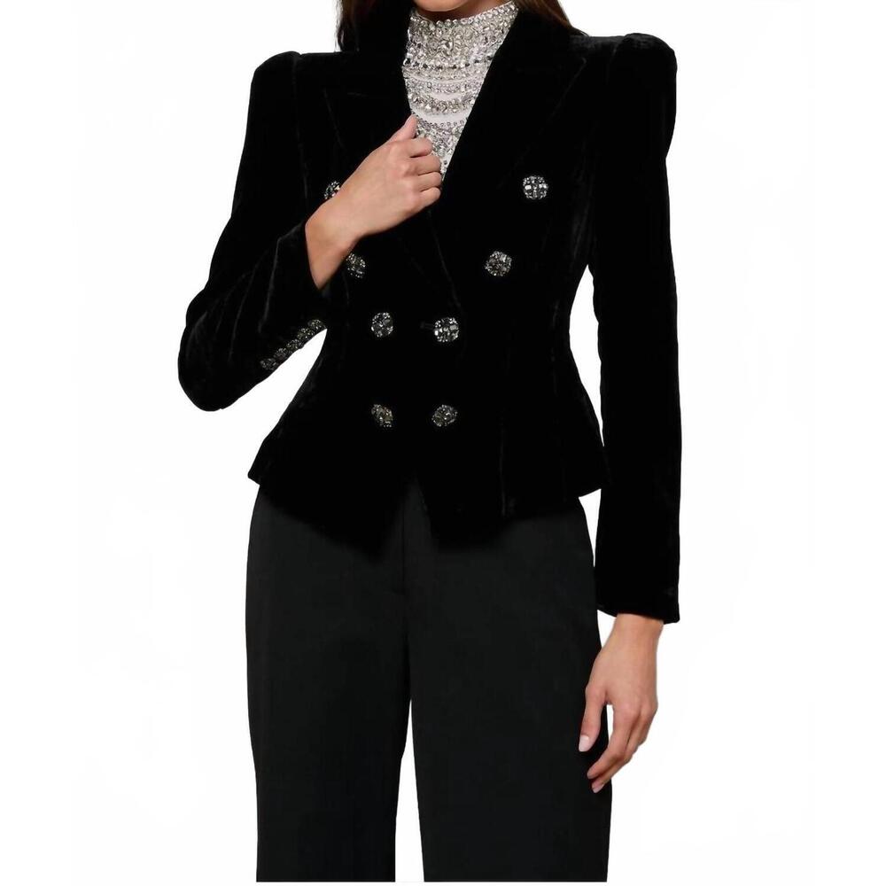 NEW L'AGENCE bethany velvet structured blazer in black
